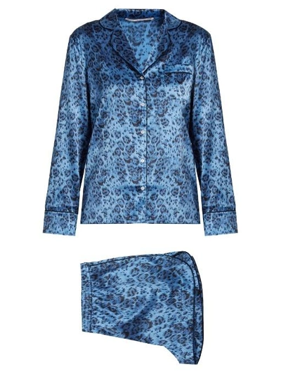 Stella Mccartney Poppy Snoozing Leopard-print Silk-blend Pyjama Set In Blue Print