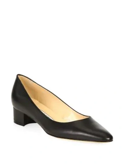 Manolo Blahnik Listony Leather Low-heel Pump In Black