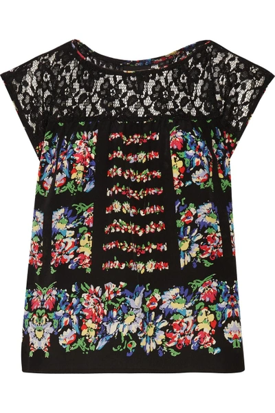 Anna Sui Lace-paneled Floral-print Silk-voile Top