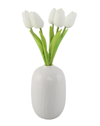 Flora Bunda Real-touch Tulips In Ceramic Vase In White