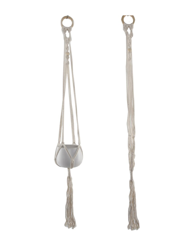 Flora Bunda 39in Single Beaded Macrame Plant Hanger In White