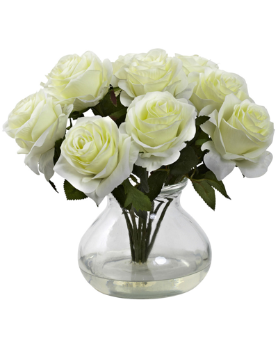 Nearly Natural Rose Arrangement With Vase In White