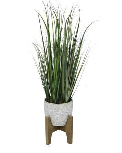 Flora Bunda 31in Onion Grass In Cathedral Ceramic With Stand In White