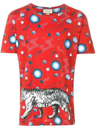 Gucci Space Animals-print Modal & Silk T-shirt In Red