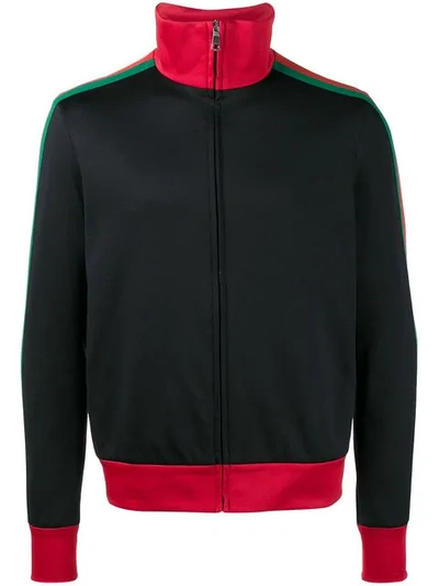 Gucci Embroidered Jersey Zip-through Sweatshirt In Blue Multi