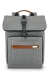 Briggs & Riley Medium Rfid Pocket Foldover Laptop Backpack In Grey