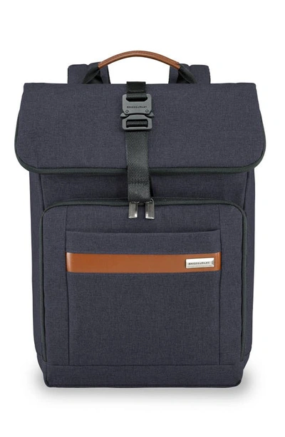 Briggs & Riley Medium Rfid Pocket Foldover Laptop Backpack In Navy