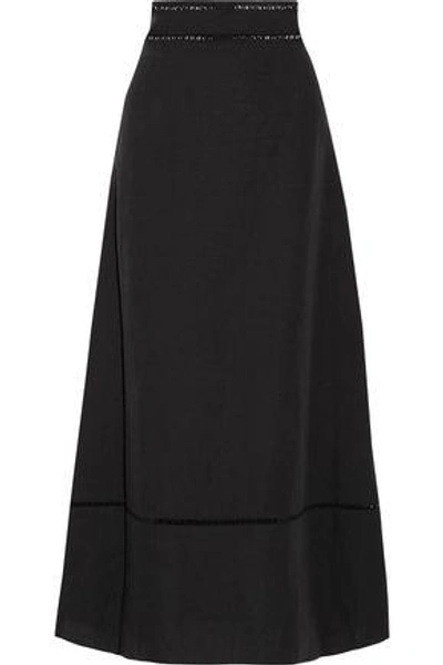 Isabel Marant Woman Riley Open Knit-trimmed Linen And Cotton-blend Maxi Skirt Black