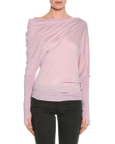 Tom Ford Draped-front Long-sleeve Top In Lavender
