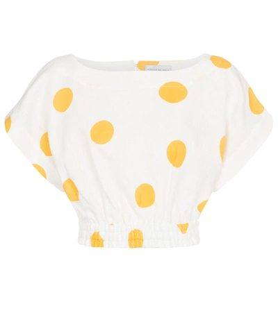 Rebecca Vallance Aya Cropped Polka-dot Linen Top In Ivory