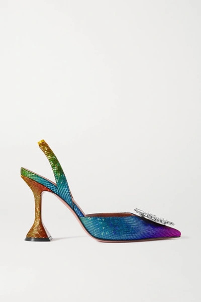 Amina Muaddi Begum Swarovski Crystal-embellished Lamé Slingback Pumps In Blue