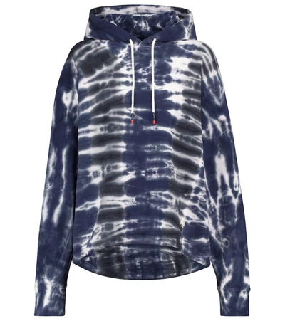 Tory Sport Tie-dyed French Cotton-terry Hoodie In Blue