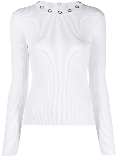 Michael Michael Kors Eyelet-embellished Ribbed-knit Top In White