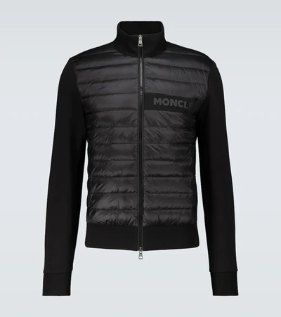 Moncler Zip-through Down Quilted Jersey Jacket In Black