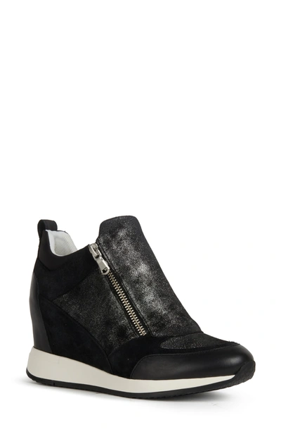 Geox Nydame Mix-media Wedge Sneakers In Black Leather | ModeSens