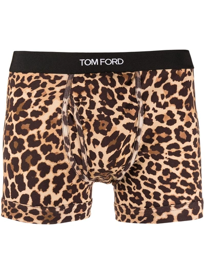 Tom Ford Men's Reflected Leopard-print Boxer Briefs In Brown