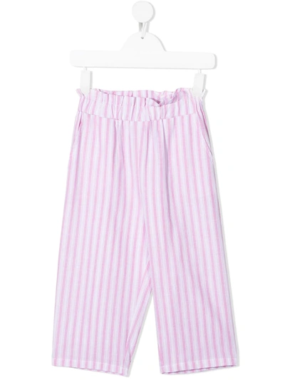 Douuod Kids' White And Pink Cotton-blend Trousers In Rigato