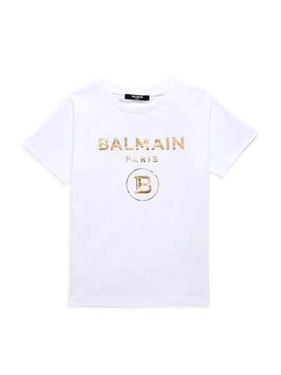 Balmain Little Kid's & Kid's Metallic Logo T-shirt In White