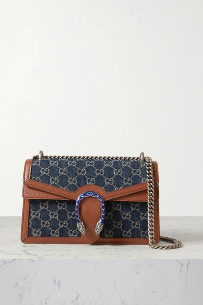 Gucci + Net Sustain Dionysus Small Leather-trimmed Organic Denim Shoulder Bag In Blue