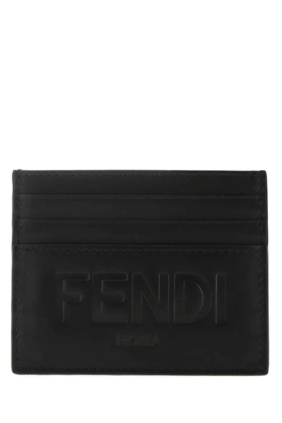 Fendi Black Leather Card Holder Nd  Uomo Tu