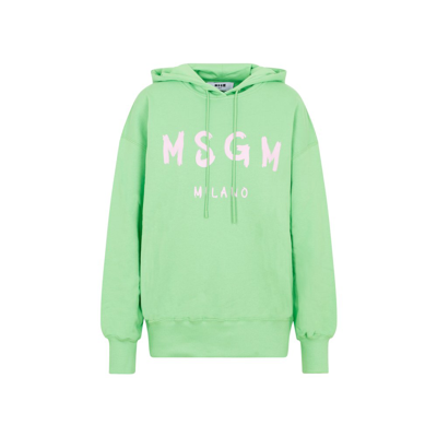 Msgm Logo-print Drawstring Hoodie In Green