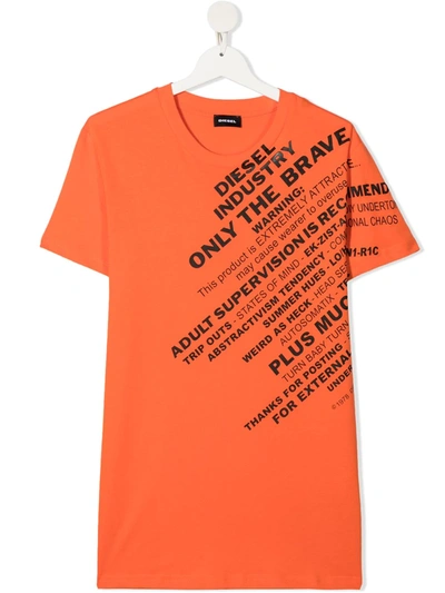 Diesel Teen Graphic Print Short-sleeved T-shirt In Orange