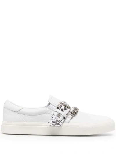 Amiri Men's Bandana-print Buckle Chain Slip-on Sneakers In White