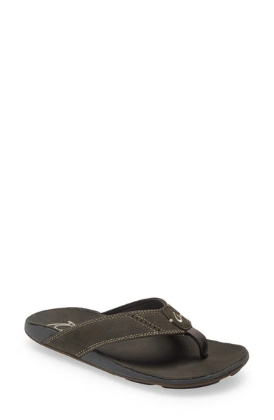 Olukai 'nui' Leather Flip Flop In Island Salt/ Island Salt