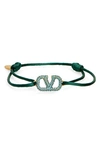 Valentino Garavani Valentino Vlogo Signature Pave Cord Bracelet In English Green/ Indicolite