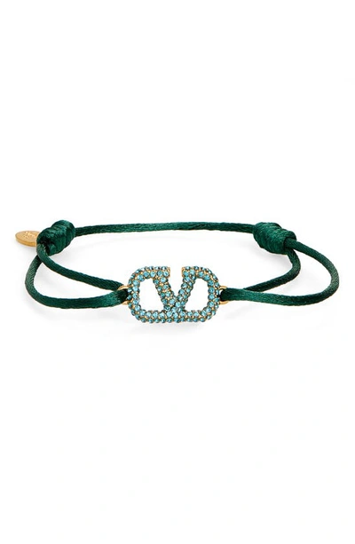 Valentino Garavani Valentino Vlogo Signature Pave Cord Bracelet In English Green/ Indicolite