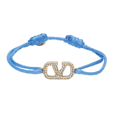 Valentino Garavani Valentino Vlogo Signature Pave Cord Bracelet In Niagara/ Light Azore