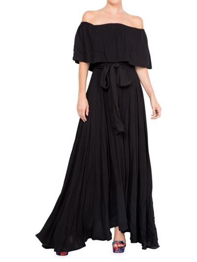 Meghan La Morning Glory Off The Shoulder Maxi Dress In Black