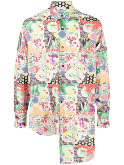 Gcds Patchwork-print Asymmetric Shirt In Multicolour