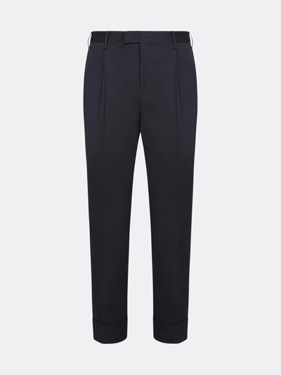 Pt01 Business Flicker Cotton Trousers In Navy