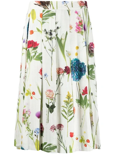 Moschino Floral-print Pleated Midi Skirt In Ivory