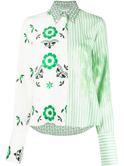 Ermanno Scervino White And Green Shirt With Patchwork Print