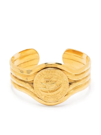 Pre-owned Celine  Raised Logo Cuff Bracelet In Gold