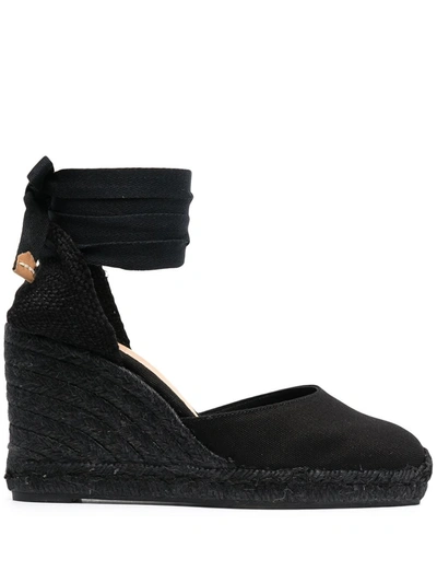 Castaã±er Tonal Wedge-heeled Espadrille With Ankle Ties In Black