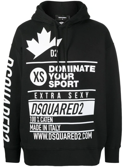 Dsquared2 Printed Cotton Jersey Sweatshirt Hoodie In Black