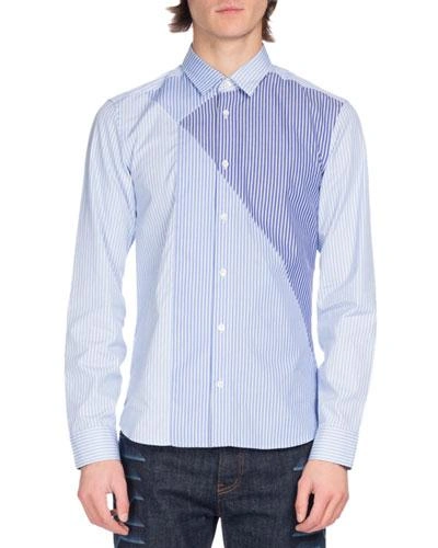Kenzo Pieced-stripe Cotton Shirt, Light Blue