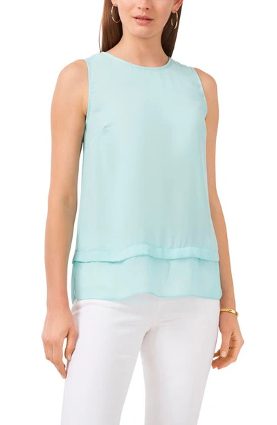 Vince Camuto Tranquil Modern Stripe Linen Blend Top In Crystal Lake