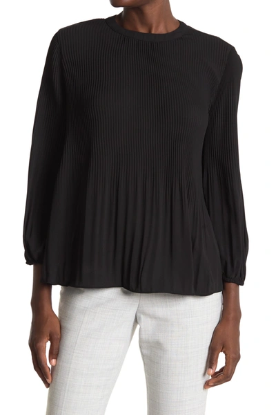 Adrianna Papell Pleated Georgette Crepe Blouse In Black