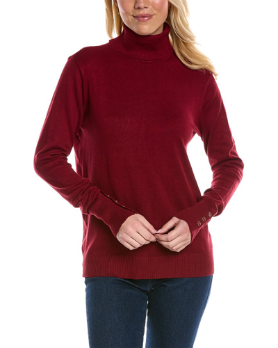 Joseph A Turtleneck Button Sleeve Pullover Sweater In Red