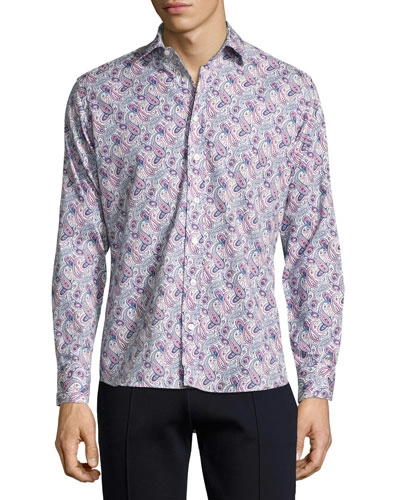 Etro Paisley-print Cotton Shirt, Navy/white/magenta In Multi