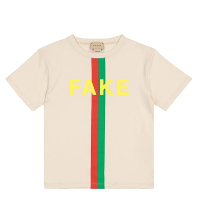 Gucci Kids' Fake Print Cotton Jersey T-shirt In Beige