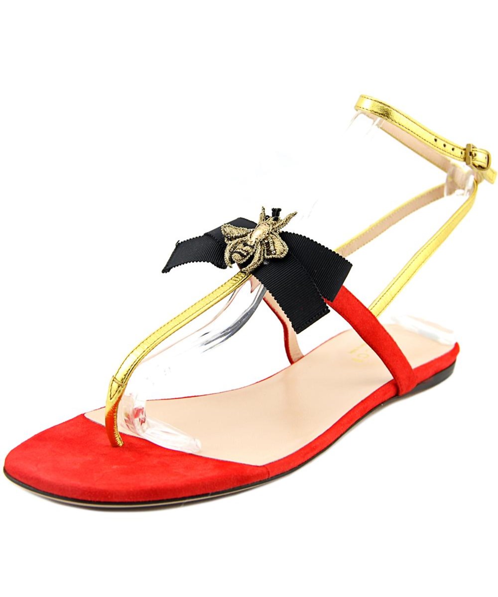 Gucci Queen Bea Women Open Toe Leather Red Thong Sandal' | ModeSens
