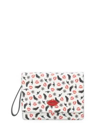 Charlotte Olympia Flynn Leather Wristlet In White Multi