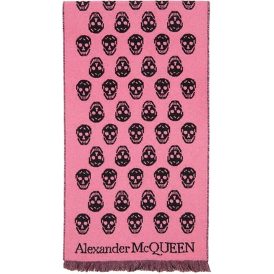 Alexander Mcqueen Pink & Black Skull Scarf In 5960 Pink/b