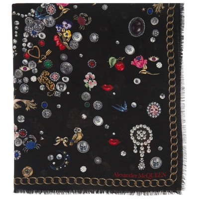 Alexander Mcqueen Black Brooches & Buttons Scarf In 1000 Black