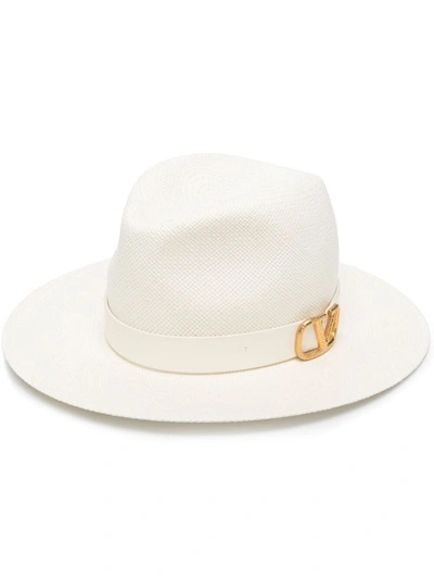 Valentino Garavani Vlogo Fedora Straw Hat In White